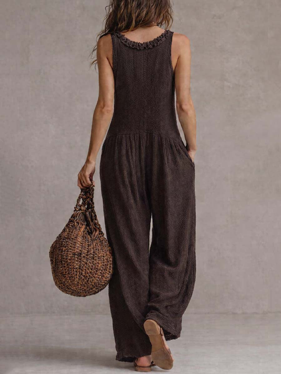 Retro Rimpel Hals Gebreide Jumpsuit