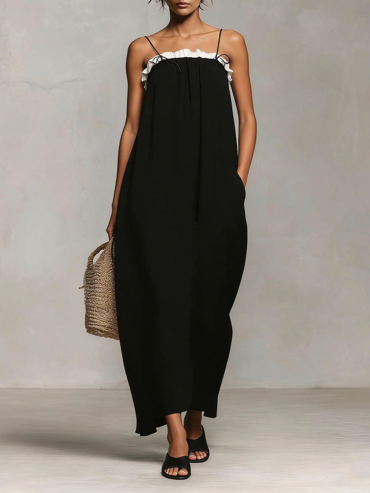 Mirelle™ | Maxi Jurk met Kleurblokken en Spaghettibandjes