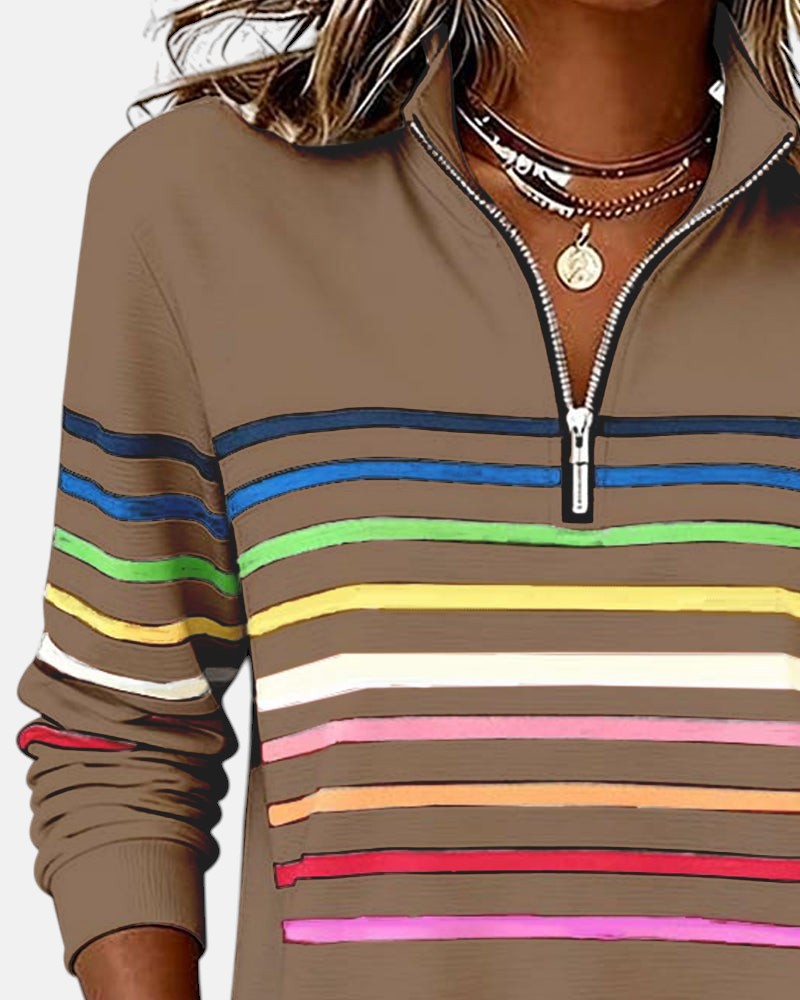 Wenen | Regenboog Gestreepte Zip Sweatshirt