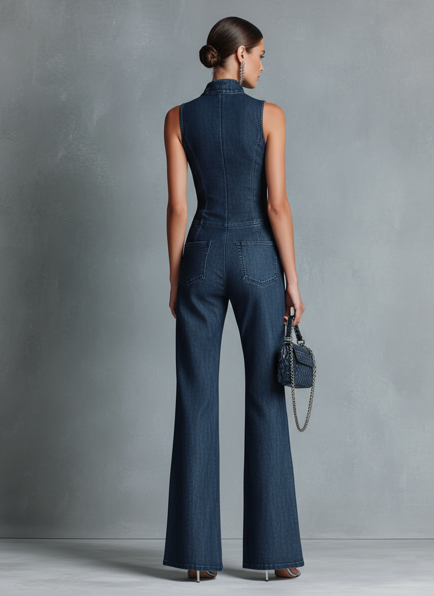 Valentine | Mouwloze jumpsuit met col en uitlopende pijp