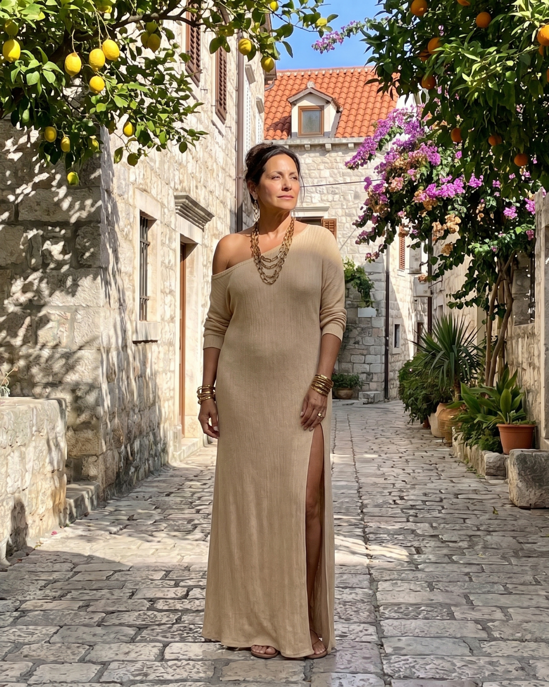Asterelle | One-shoulder midi-jurk met split