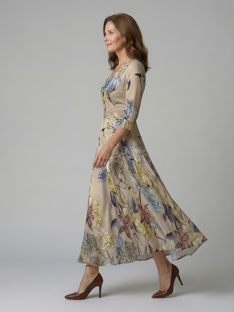 Celine | Midi-jurk met gekruiste wikkelhals
