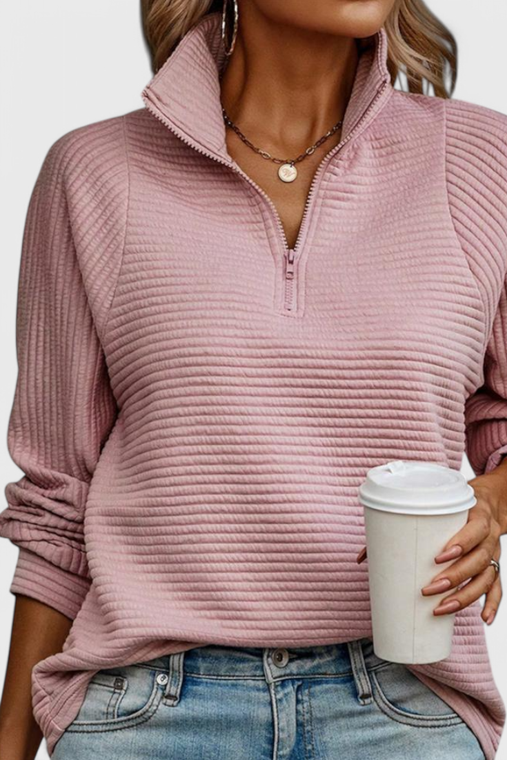 Helene | Trui met V-hals en Rits en Lange Mouwen