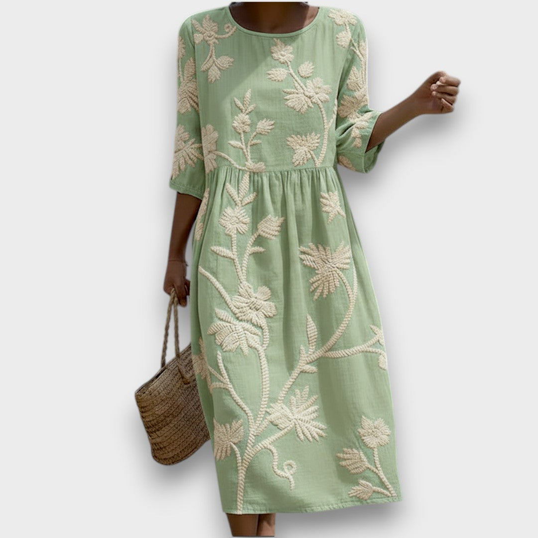Gwen | Midi-jurk met planten- en bloemenprint