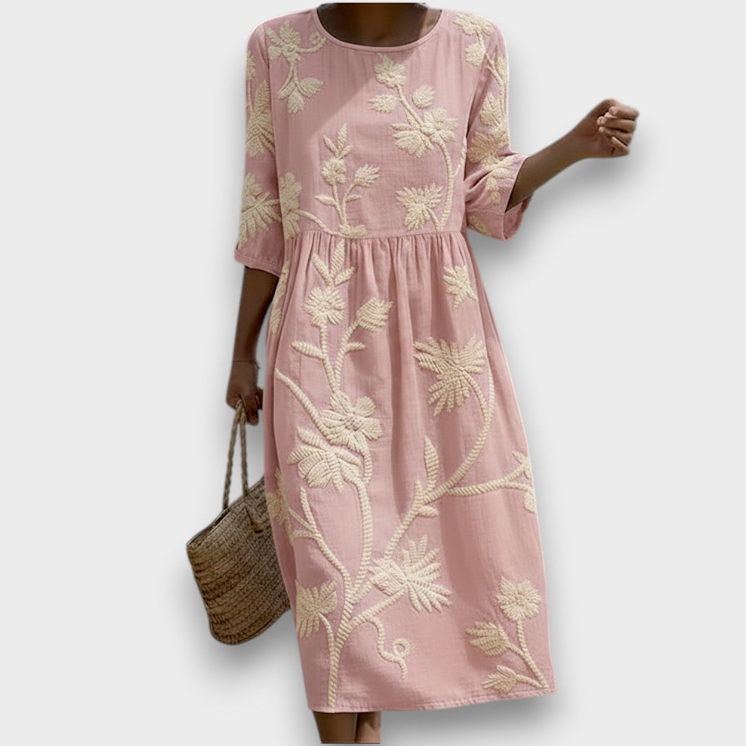 Phoebe | Midi-jurk met planten- en bloemenprint