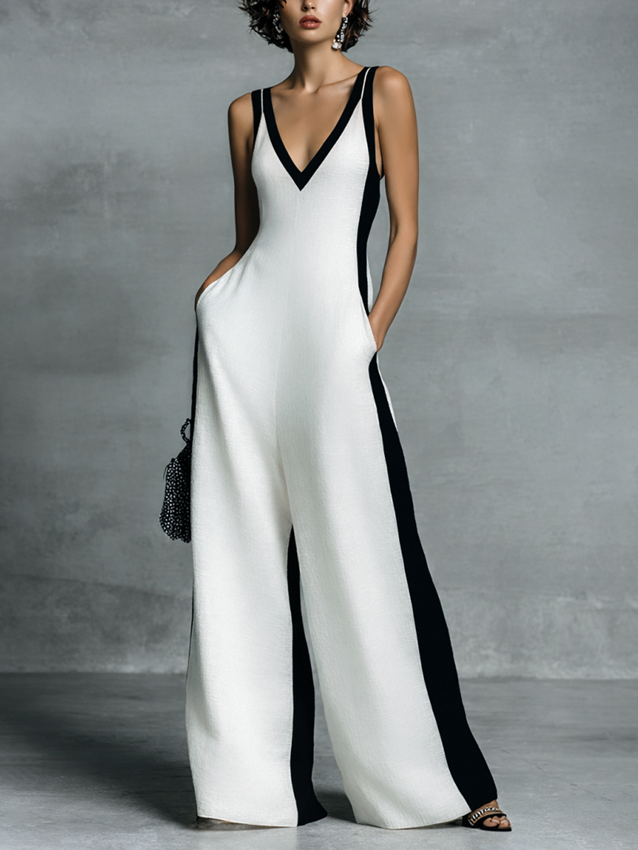 Victoire | Mouwloze jumpsuit met V-hals en wijde pijpen