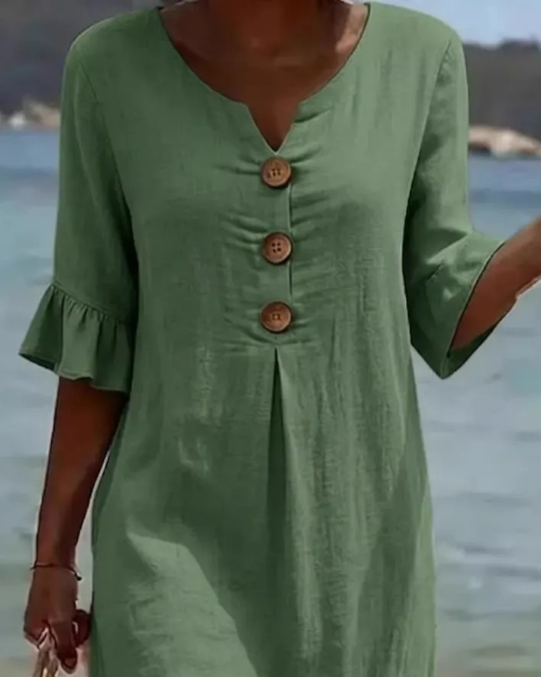 Midi-jurk met V-hals en knoopdetail