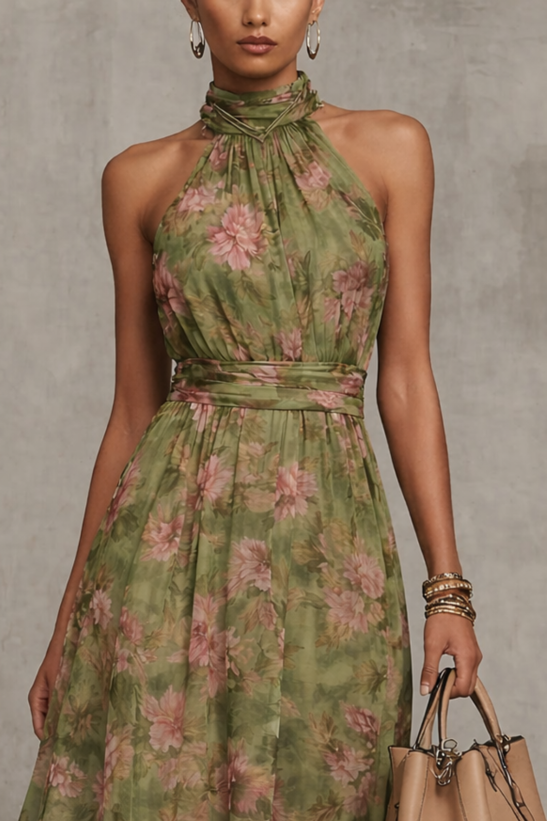 Florine™ | Groene Maxi Jurk met Bloemenprint