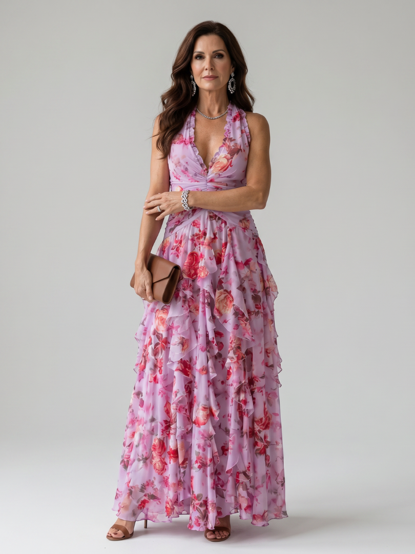 Nori | Maxi-jurk met halternek en bloemenprint