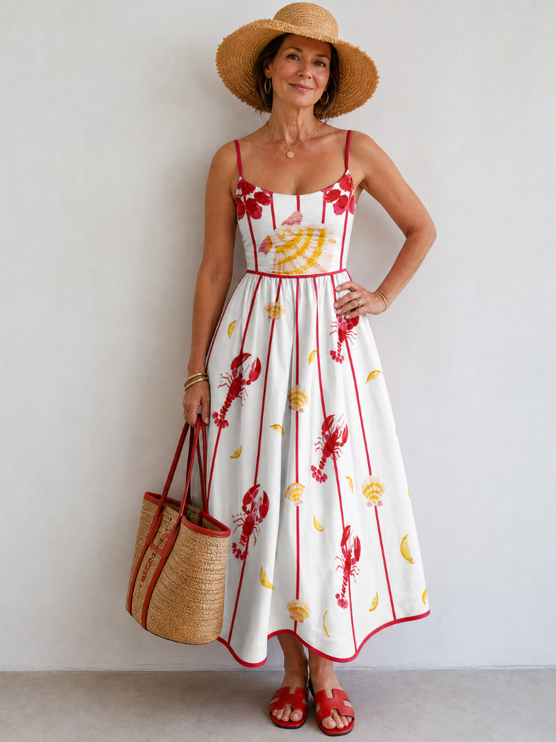 Coriselle | Midi-jurk met kreeft- en schelpenprint