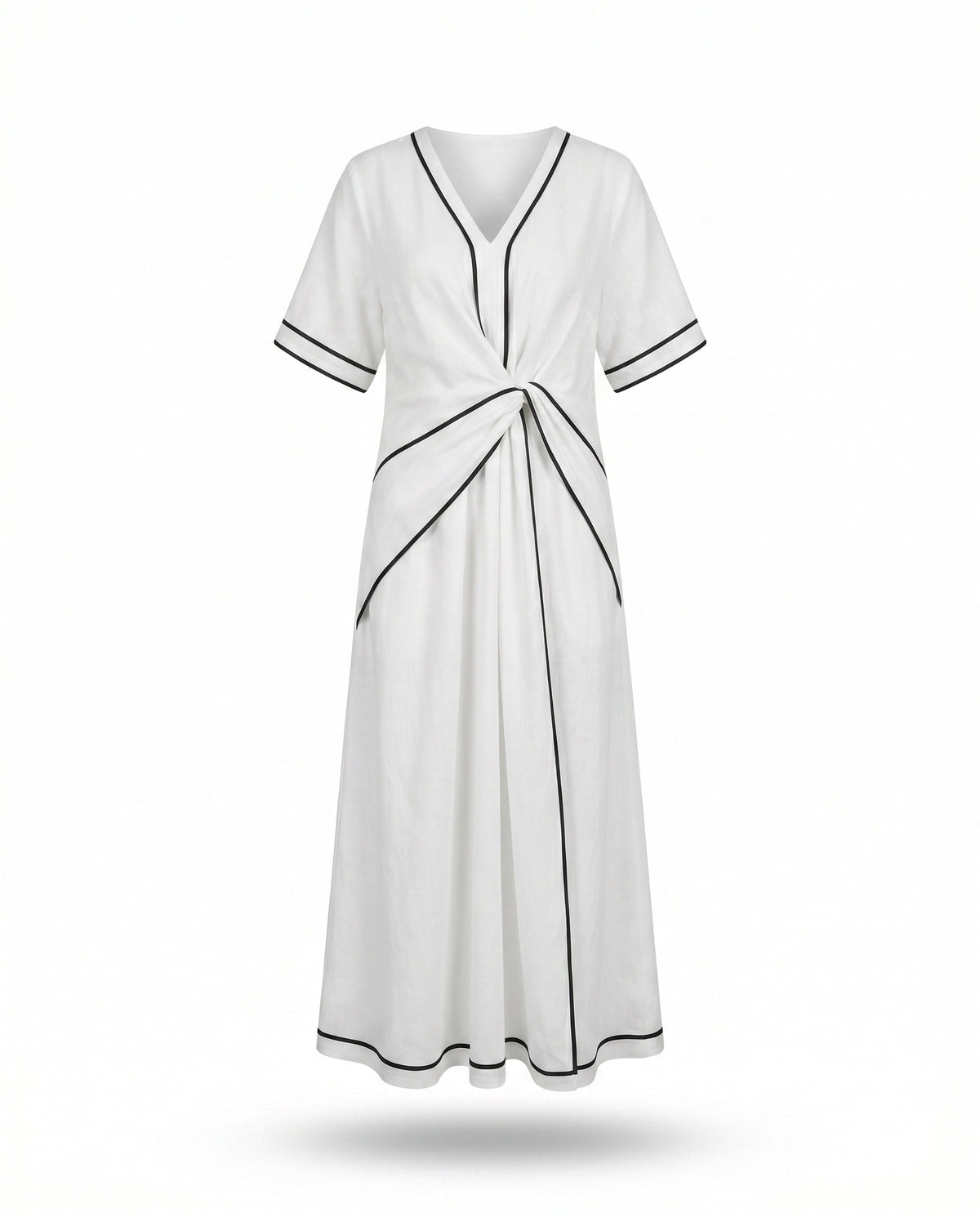 Maxi-jurk met ronde hals en contrastbies