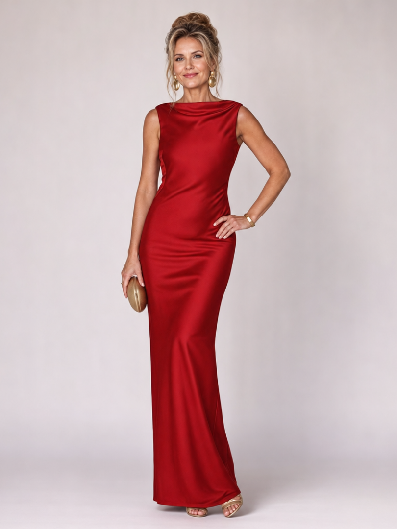 Virella | Mouwloze getailleerde maxi-jurk met boothals