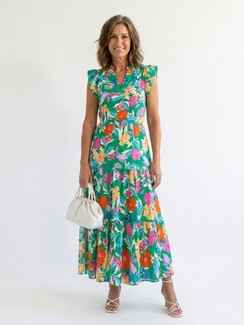 Lila | Midi-jurk met V-hals en laagjes