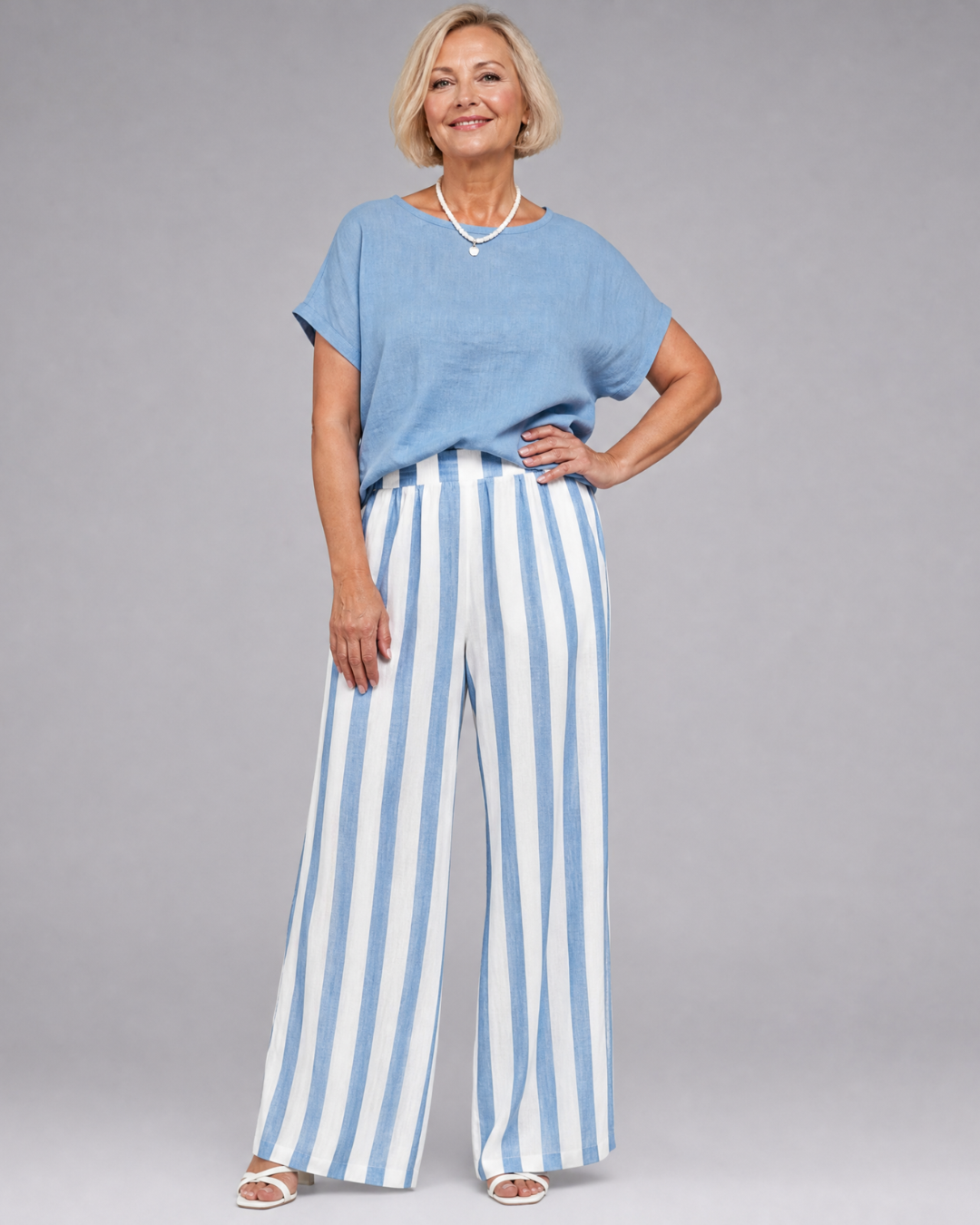Miolna | 2-delige Set met Top en Gestreepte Wijde Broek
