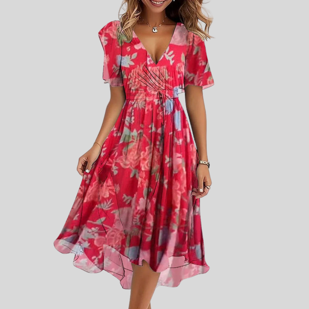 Naomie | Zomerjurk met V-hals en asymmetrische zoom