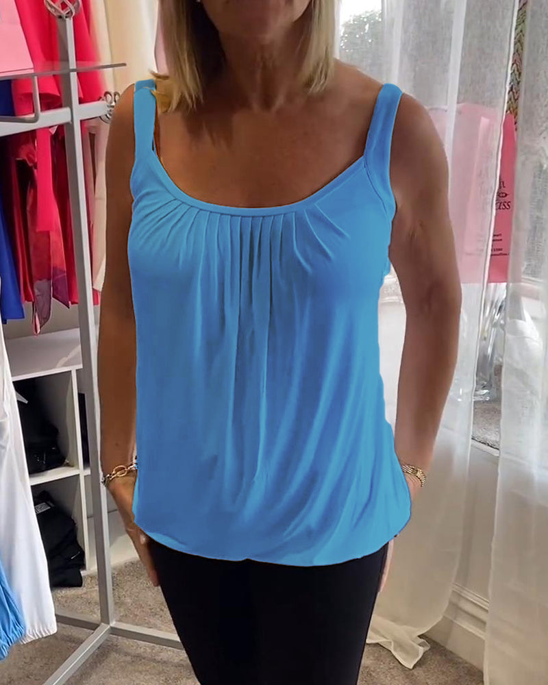 Nanda | Casual mouwloze top met plooi en effen kleur