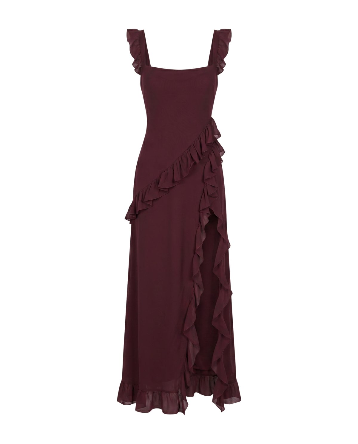 Maxi-jurk met ruches en split