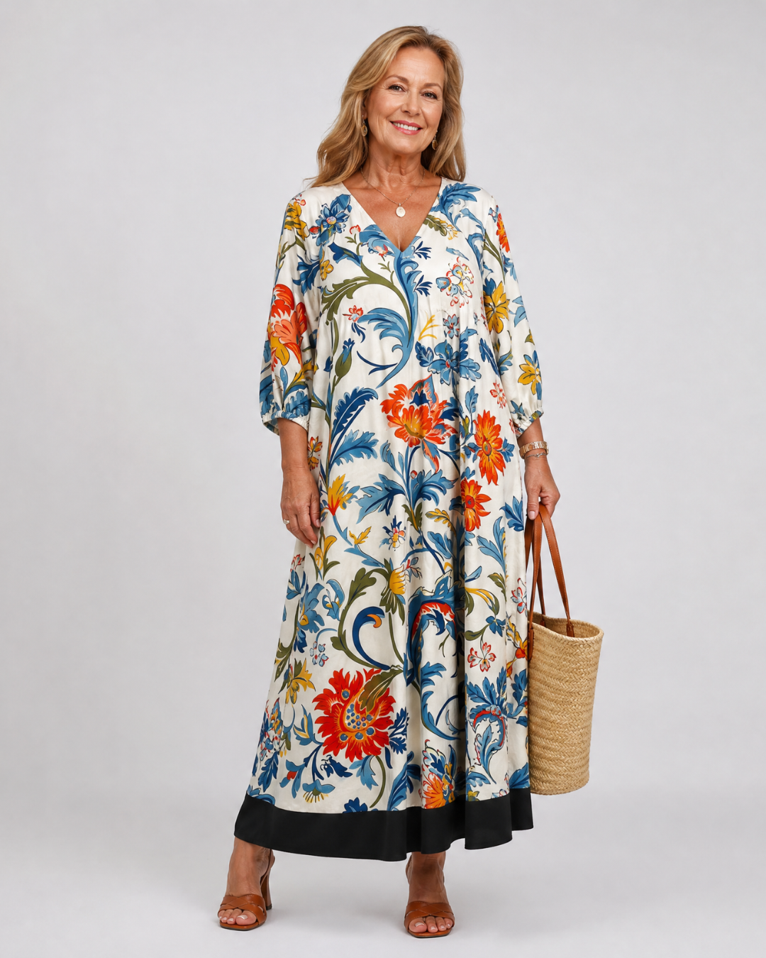 Avenelle | Midi-jurk met botanische print en zakken