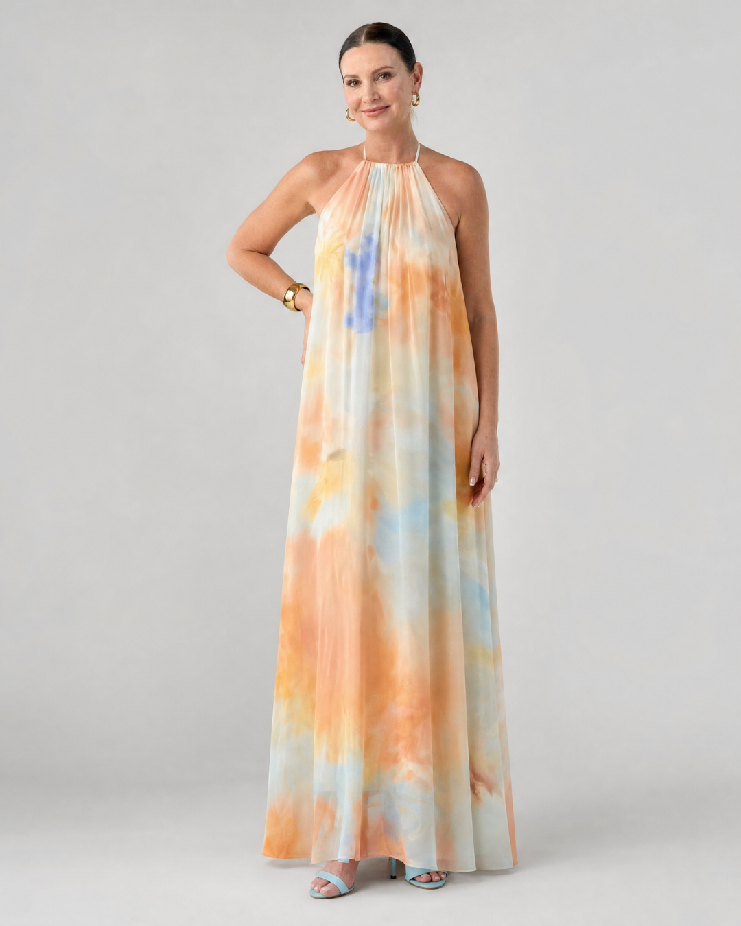 Eloque | Halter maxi-jurk met aquareleffect