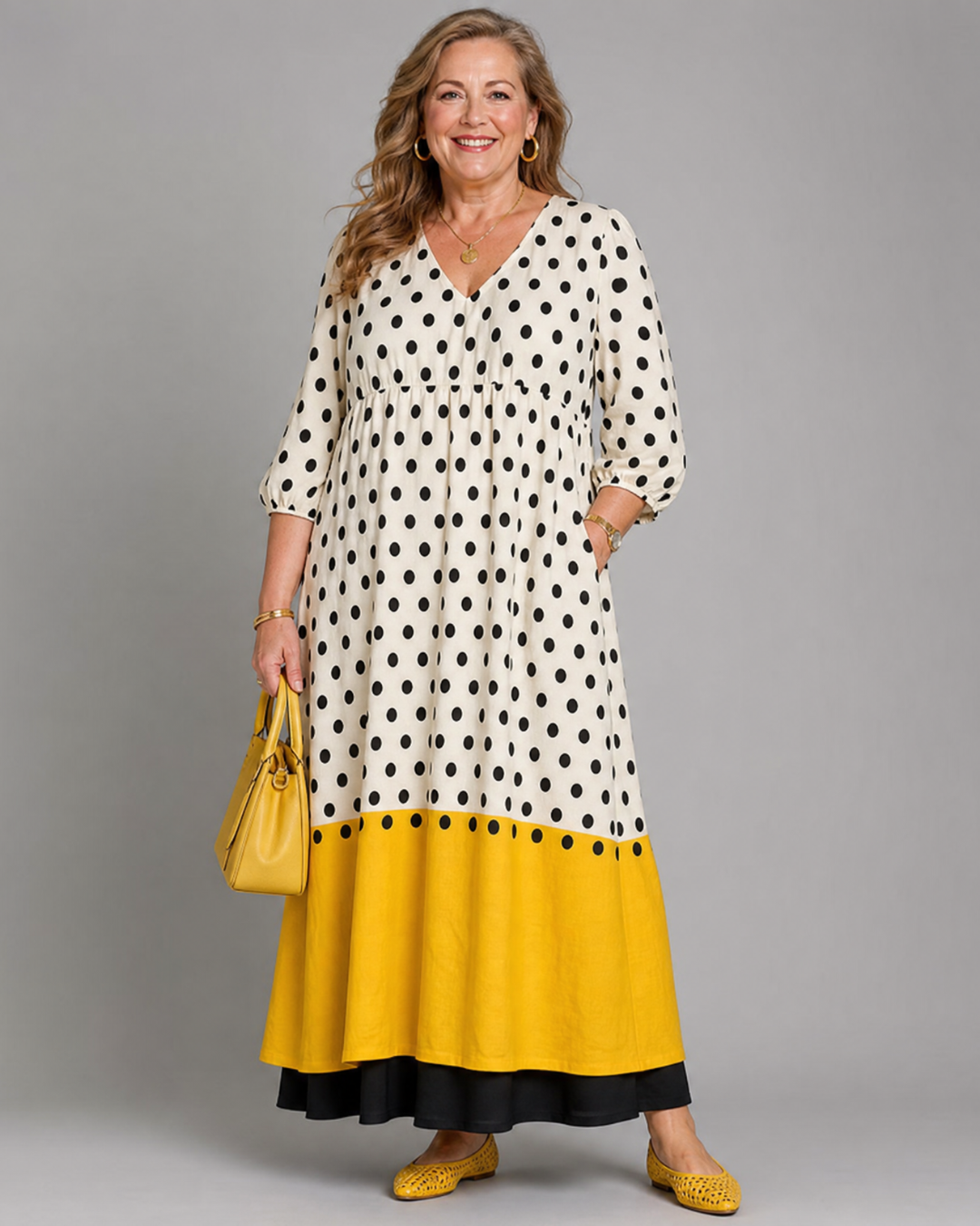 Marimana | Midi-jurk met polkadot colorblock