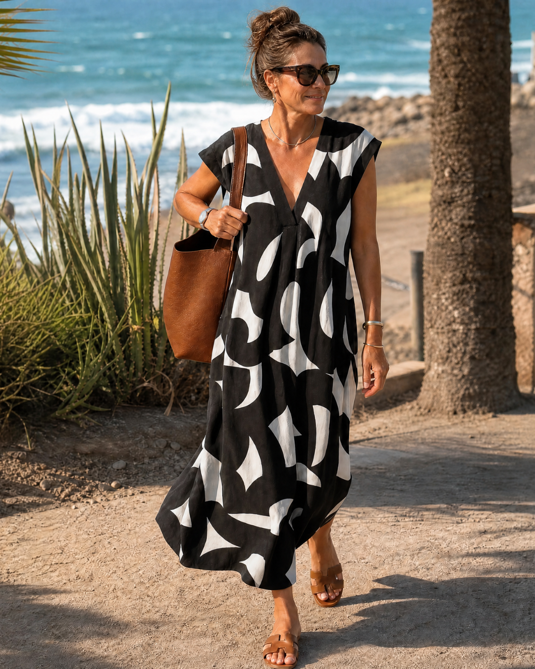 Verain | Midi-jurk met print en V-hals