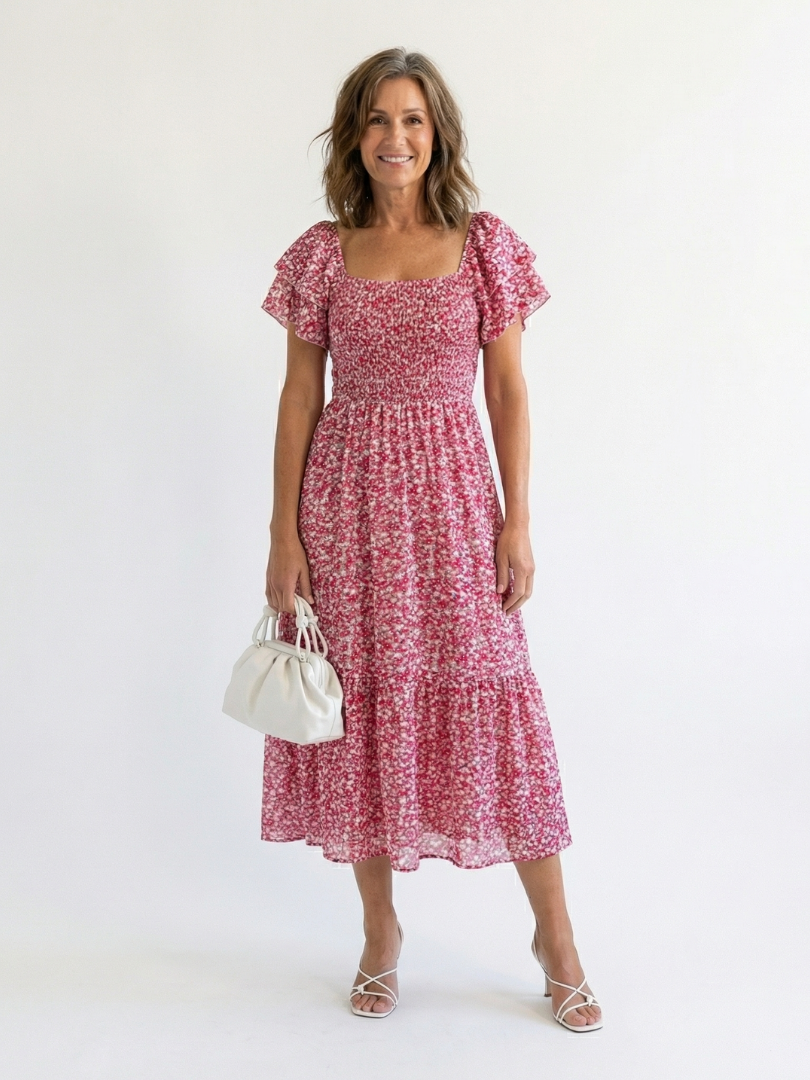 Odette | Off-shoulder midi-jurk met smockwerk