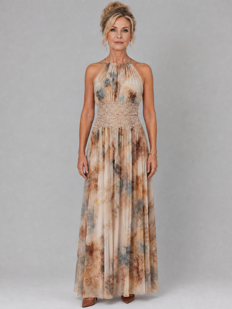 Elavenue | Maxi-jurk met halternek en kanten taille