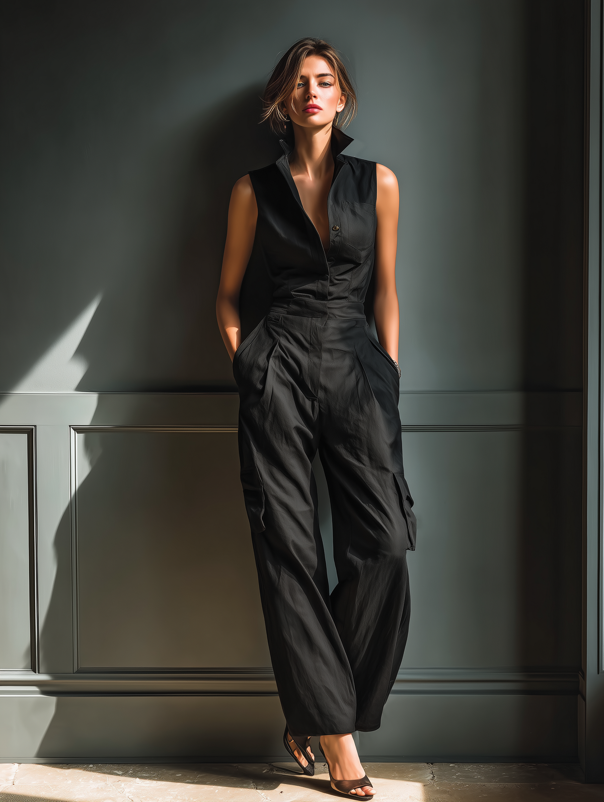 Juliette | Mouwloze jumpsuit met cargozakken