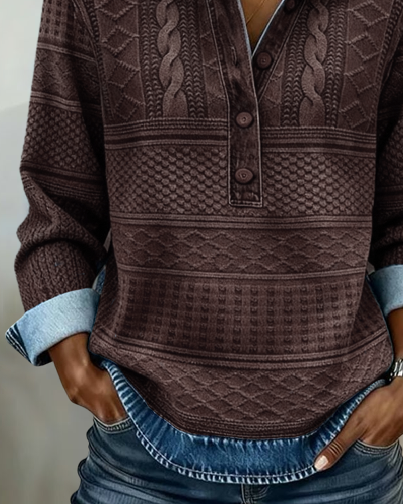 SOFIA – Gebreide Sweatshirt met Denim Details