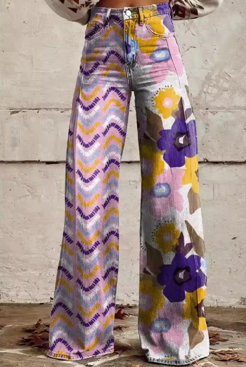 ISADORA | Boho Bloemenbroek met Hoge Taille en Artistiek Comfort voor Festivals