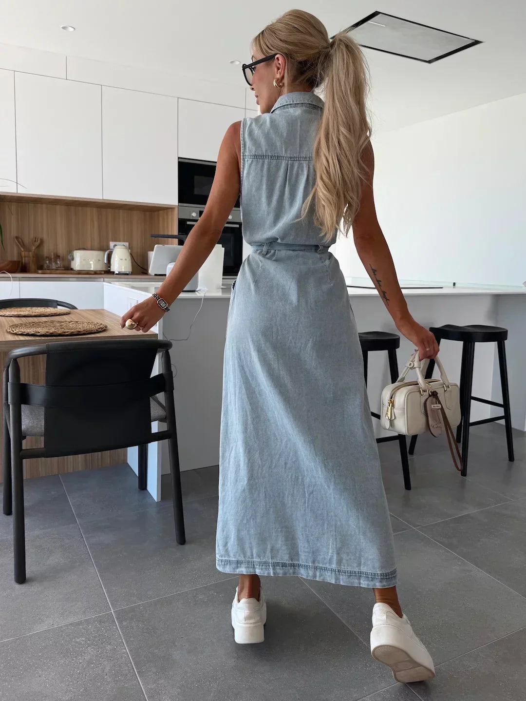 VALENTINA | Lange Denim Jurk met Natuurlijke Comfort en Elegante Veelzijdigheid voor Elke Gelegenheid
