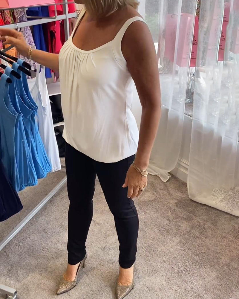 Nanda | Casual mouwloze top met plooi en effen kleur