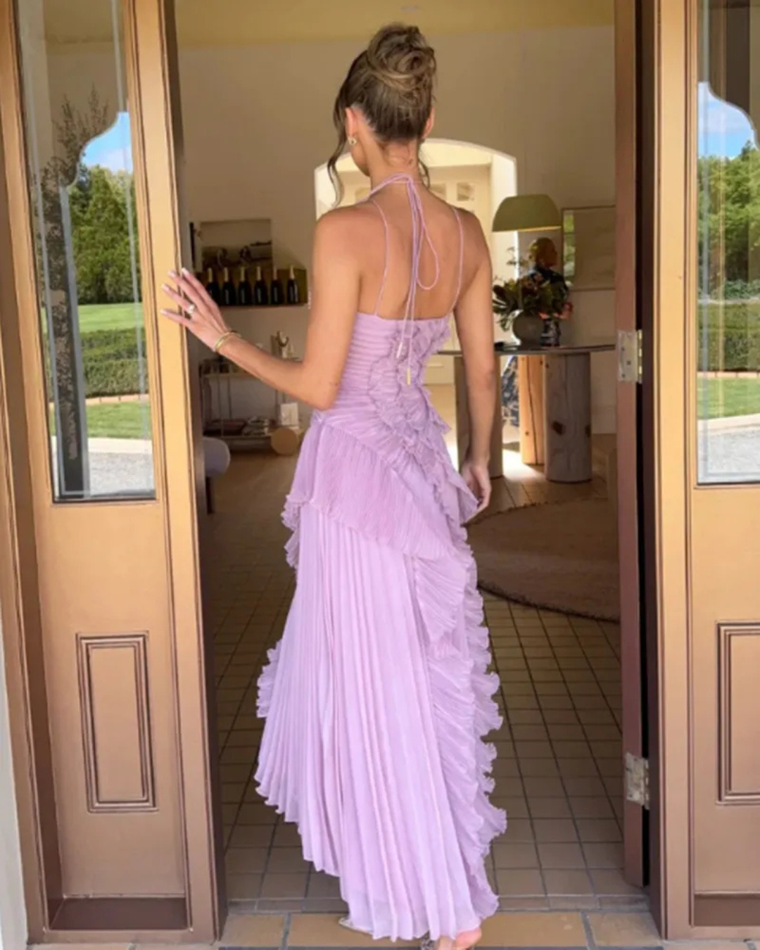 Pleat Night | Maxi-jurk met halternek en open rug