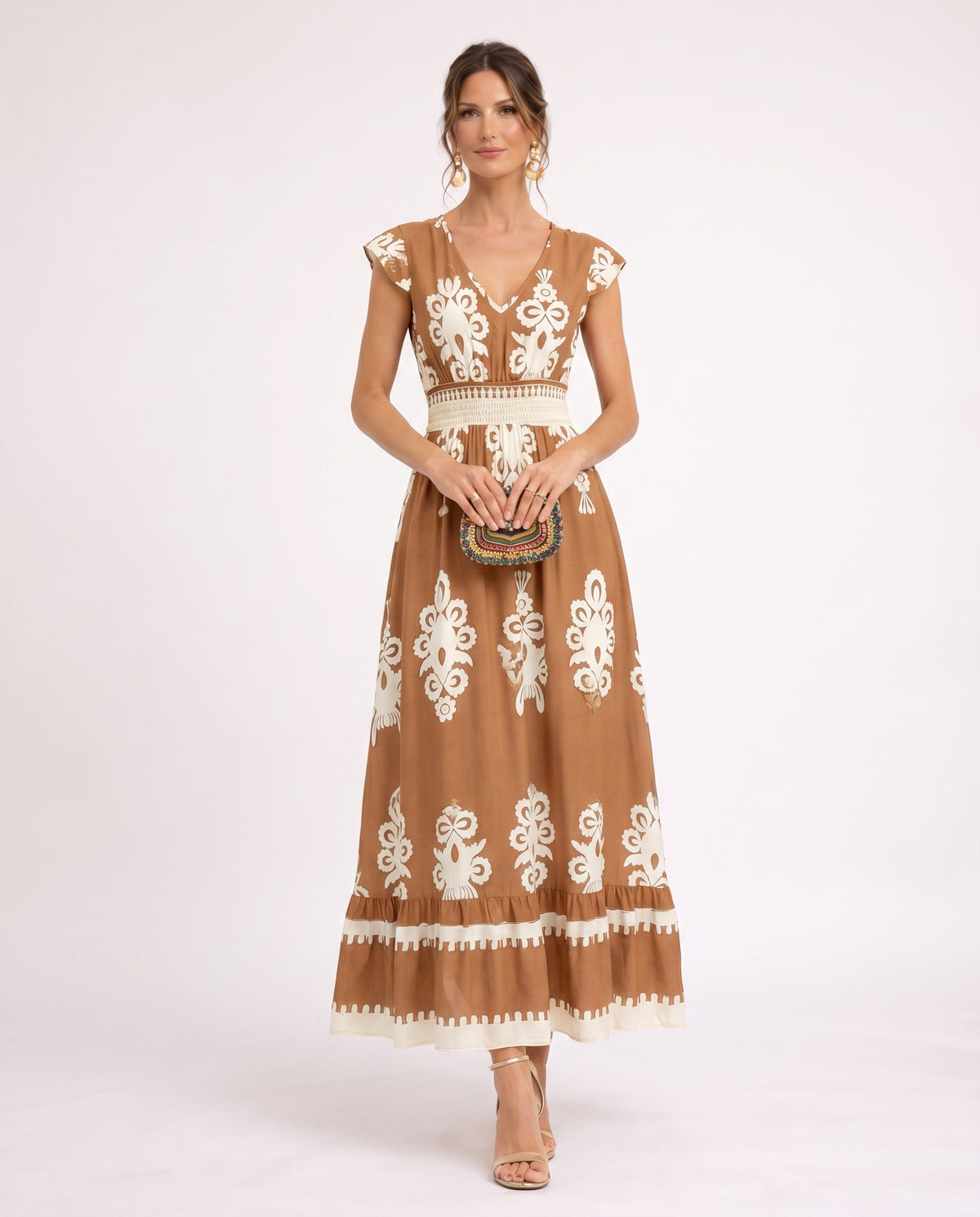Maxi-jurk met bloemenprint en V-hals