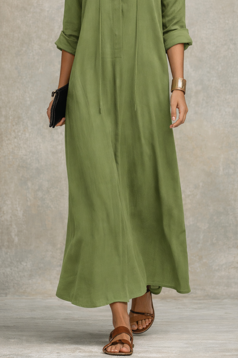 Olijfgroen Relaxed Bohemian Maxi Jurk