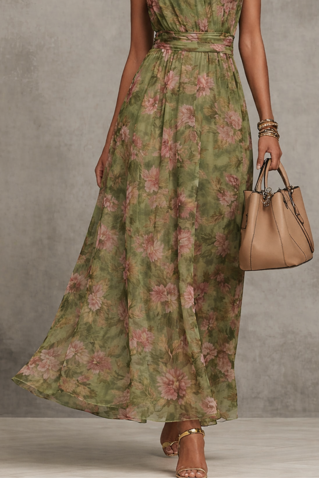 Florine™ | Groene Maxi Jurk met Bloemenprint