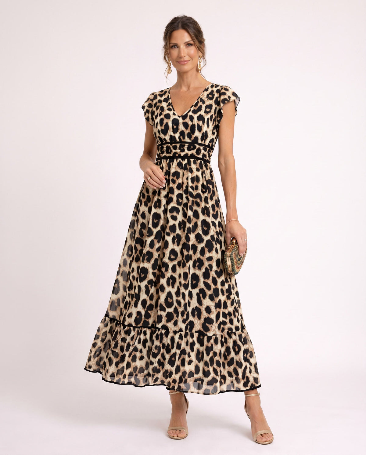 Maxi-jurk met bloemenprint en V-hals