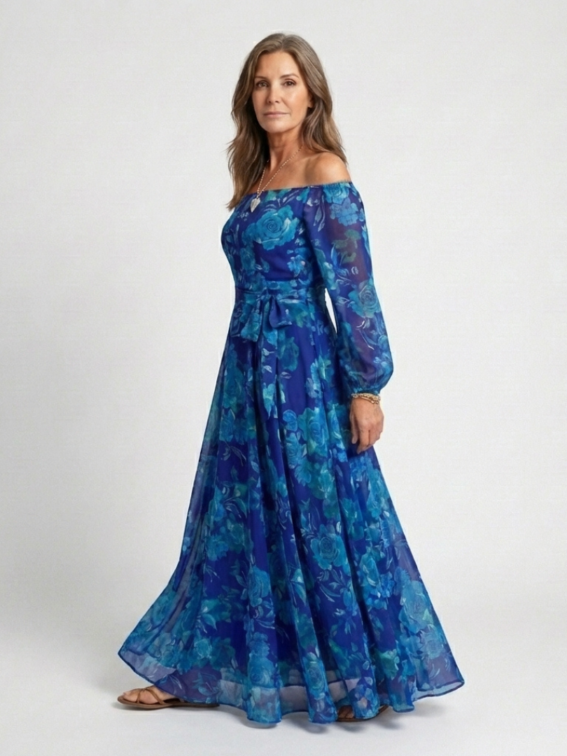 Aspen | Off-shoulder maxi-jurk met bloemen