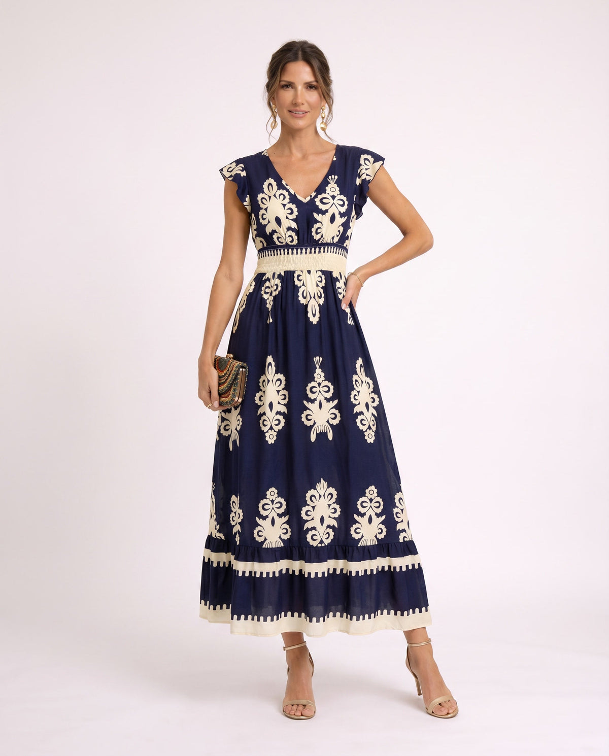 Maxi-jurk met bloemenprint en V-hals