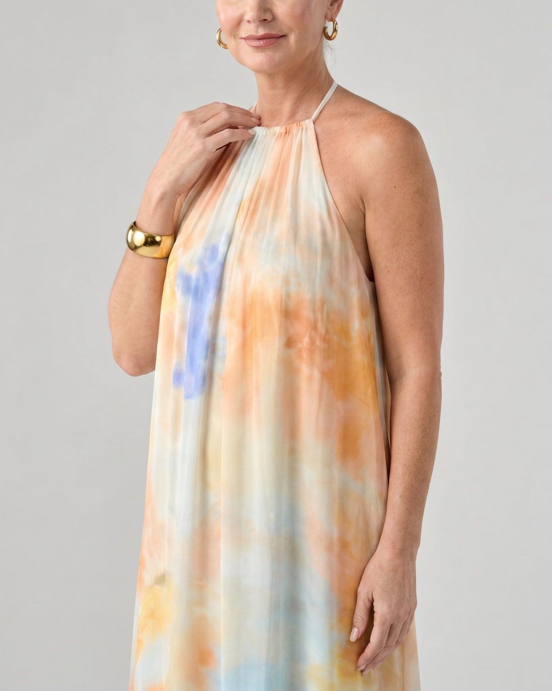 Eloque | Halter maxi-jurk met aquareleffect