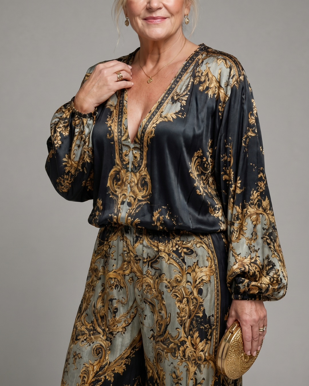 Valoria | 2-delige Set met Barokprint Blouse en Wijde Broek