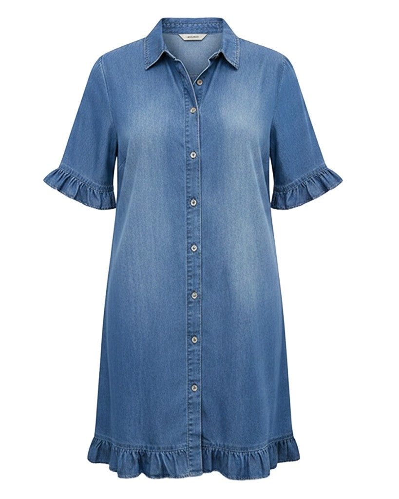Midi-jurk met ruches en knoopsluiting