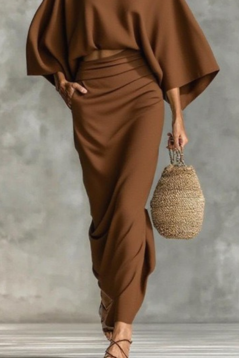 Ronde hals batwing mouw top en lange rok set