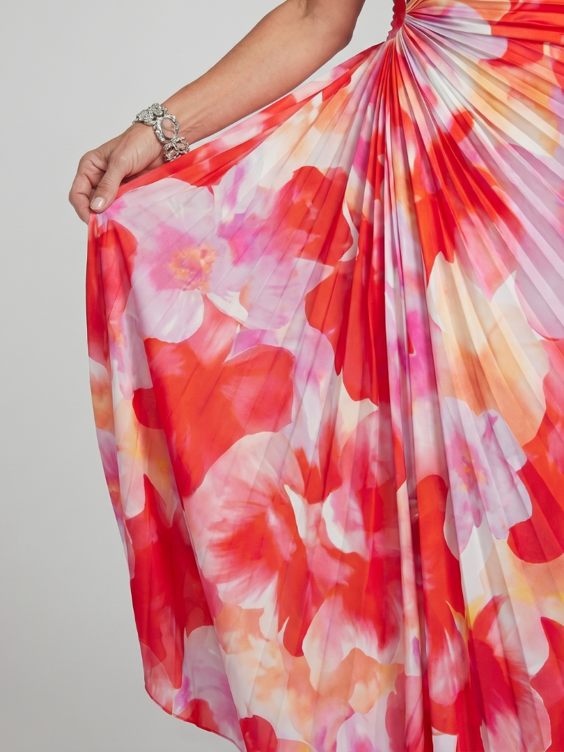 Taya | Midi-jurk met geplooid lijfje en one-shoulder