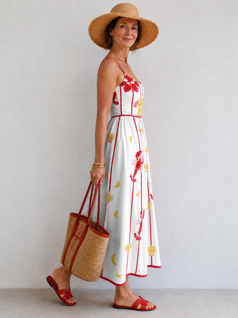 Coriselle | Midi-jurk met kreeft- en schelpenprint