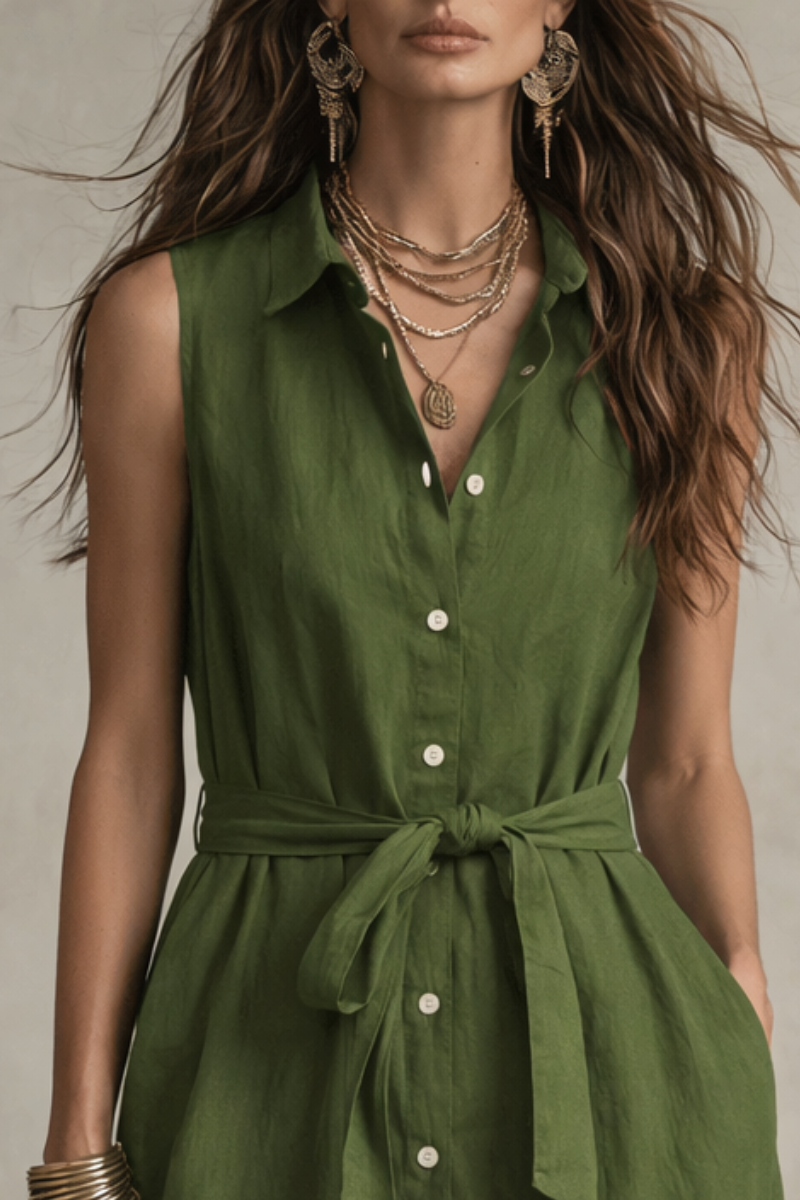 Moeiteloze Olijf Boho Knopen Maxi Shirt Jurk