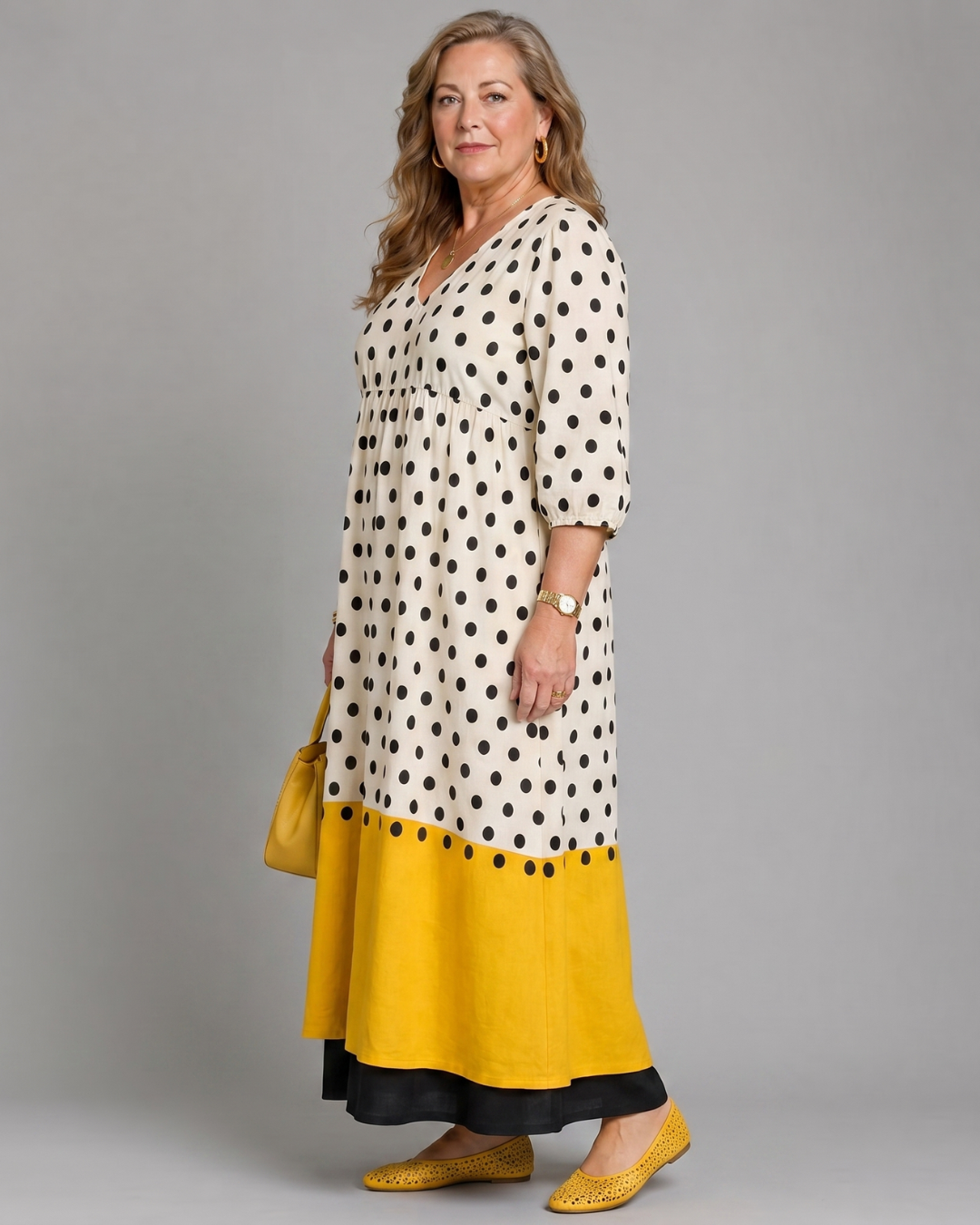 Marimana | Midi-jurk met polkadot colorblock
