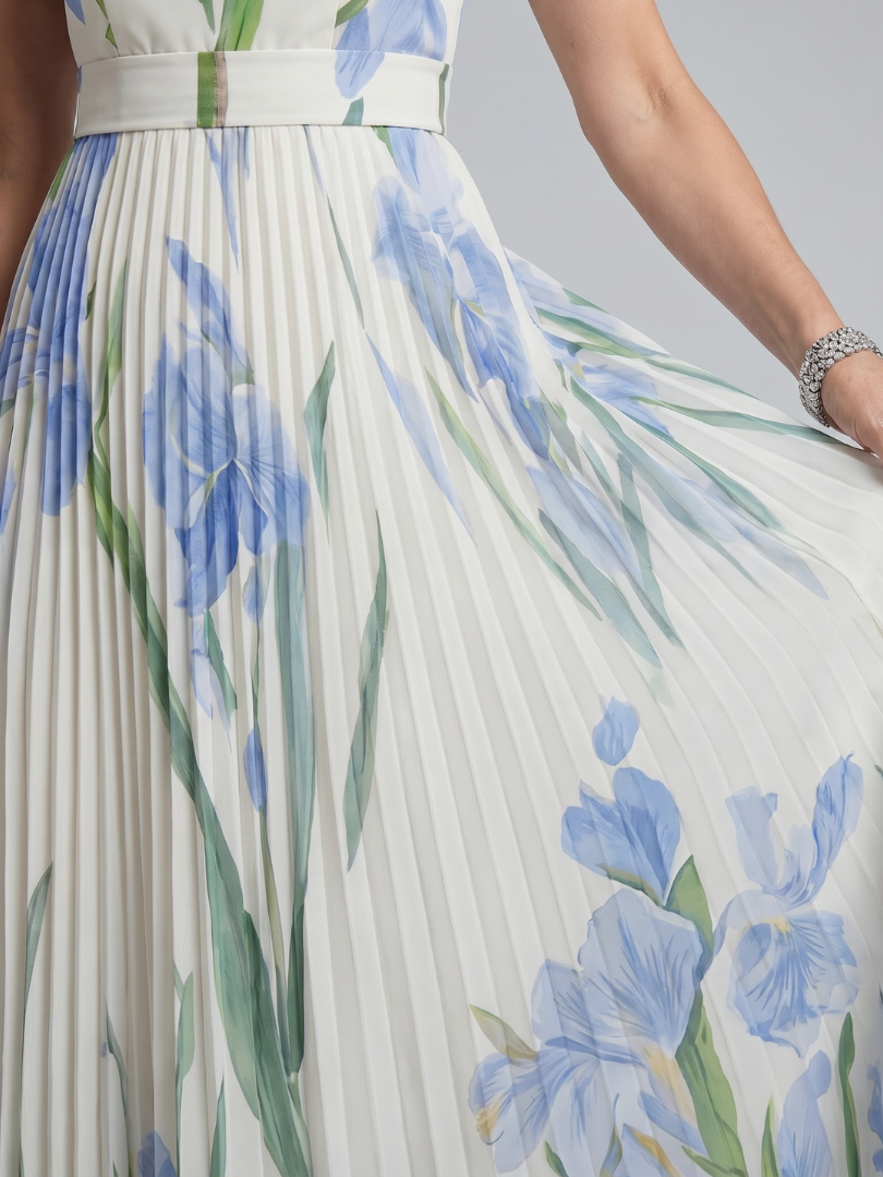 Ophelia | Mouwloze midi-jurk met vierkante hals en bloemenprint