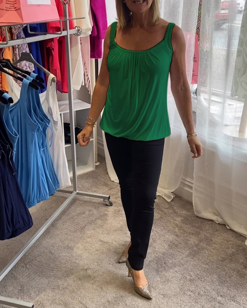Nanda | Casual mouwloze top met plooi en effen kleur