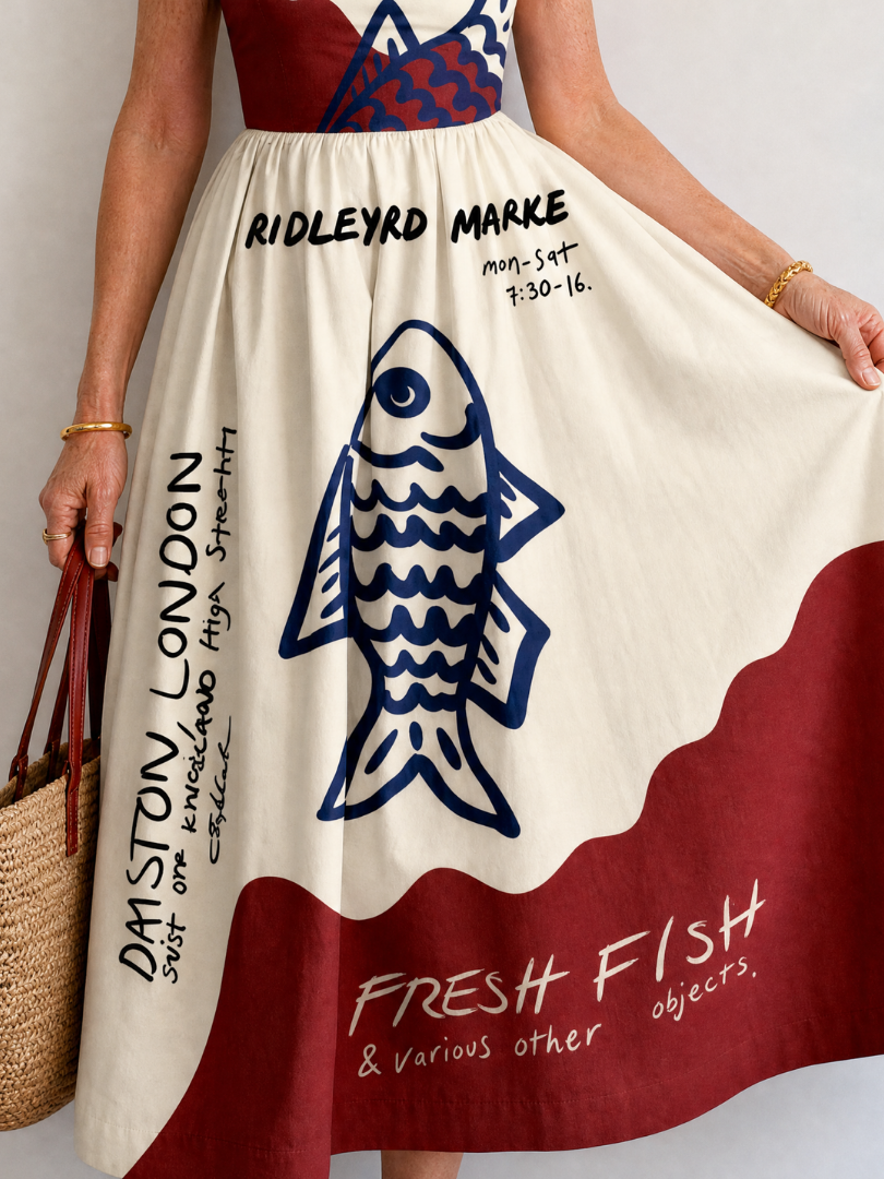 Eiope | Mouwloze midi-jurk met visprint
